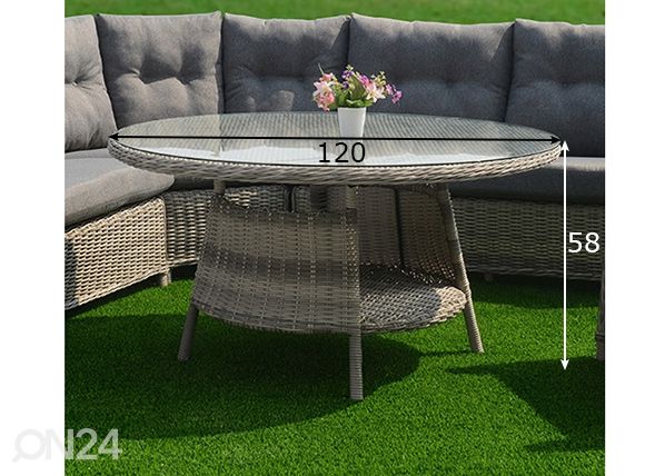 Puutarhapöytä Bolton Ø 120 cm mitat