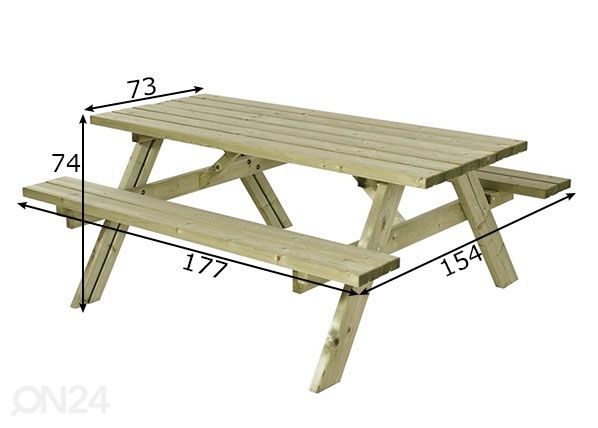 Puutarhapöytä ja penkit mitat
