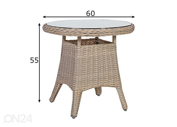 Puutarhapöytä Pacific Ø 60 cm mitat