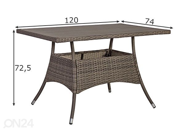 Puutarhapöytä Paloma 74x120 cm mitat