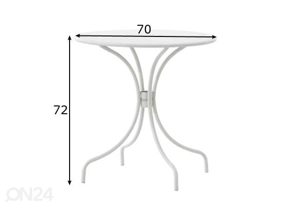 Puutarhapöytä Wanda Ø 70 cm, valkoinen mitat