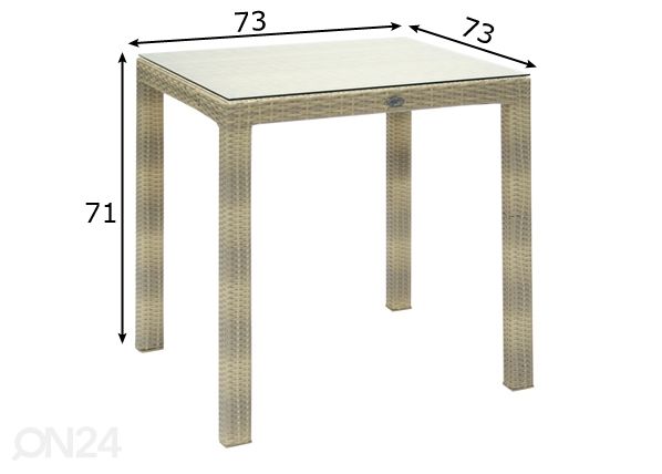 Puutarhapöytä Wicker 73x73 cm mitat