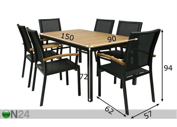 Puutarharyhmä LENOX, 6 tuolia mitat