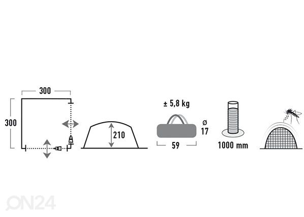Puutarhateltta High Peak Pavillon 3x3, vaaleanharmaa/ tummanharmaa mitat
