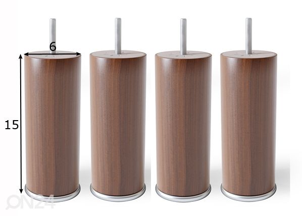 Pyöreät puujalat metallireunalla 15 cm mitat