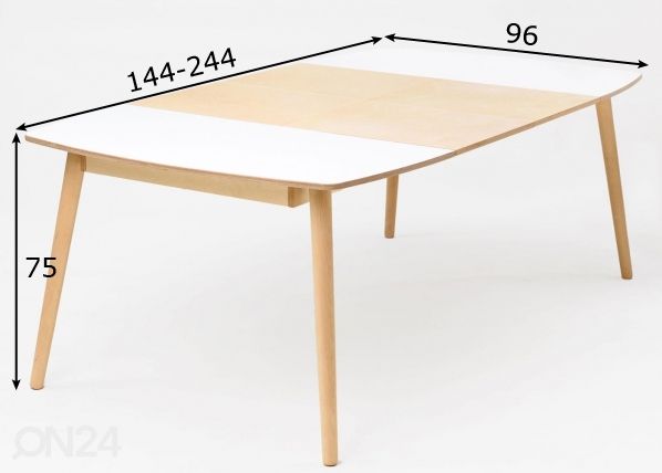 Radis jatkettava ruokapöytä Nam-Nam 96x144-244 cm mitat
