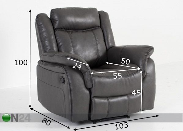 Recliner nojatuoli jalkatukimekanismilla mitat