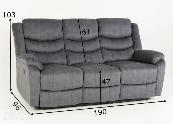 Recliner-sohva 3-istuttava mitat