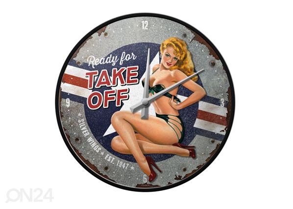 Retro seinäkello Pin Up Ready for Take Off