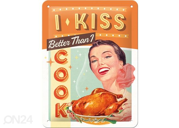 Retrometallitaulu I kiss better than I cook 15x20 cm