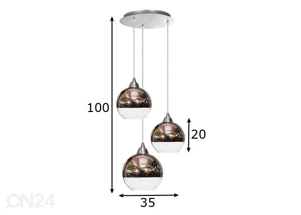Riippuvalaisin mitat