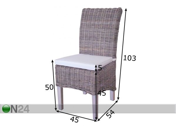 Rottinki tuoli SAVONA + pehmuste mitat