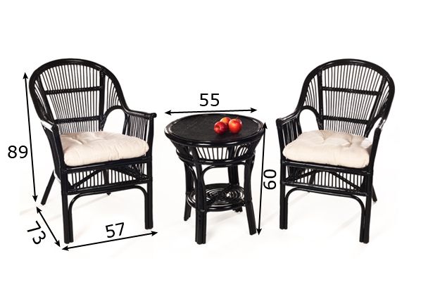 Rottinkipöytä+2 tuolia MARMARIS mitat
