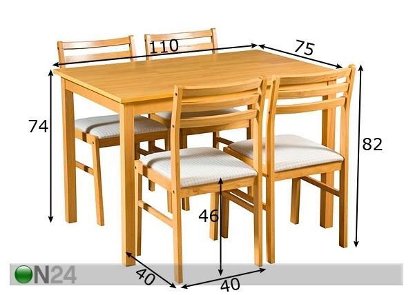 Ruokailuryhmä BELLINI mitat
