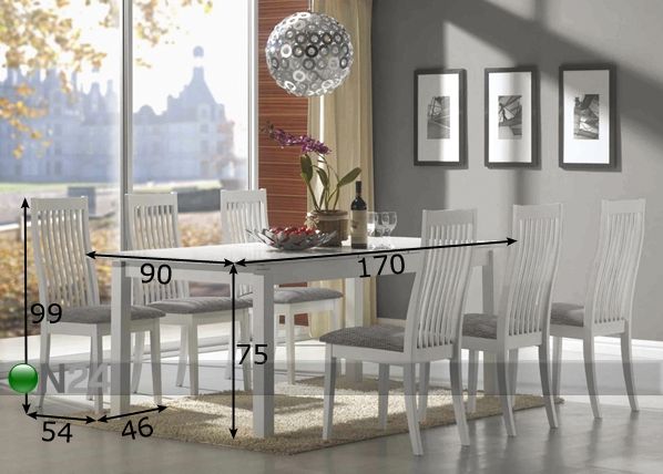 Ruokailuryhmä CAIRA 1+6 mitat
