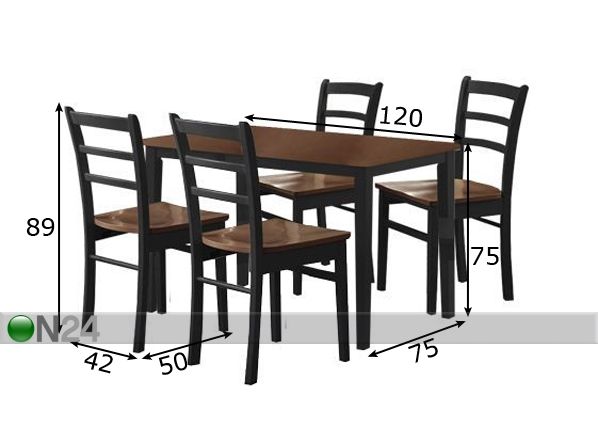 Ruokailuryhmä PIAMONTE mitat
