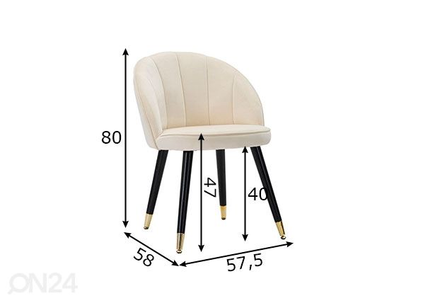 Ruokapöydän tuoli Glam, kermanvalkoinen/ musta/ kullanvärinen mitat