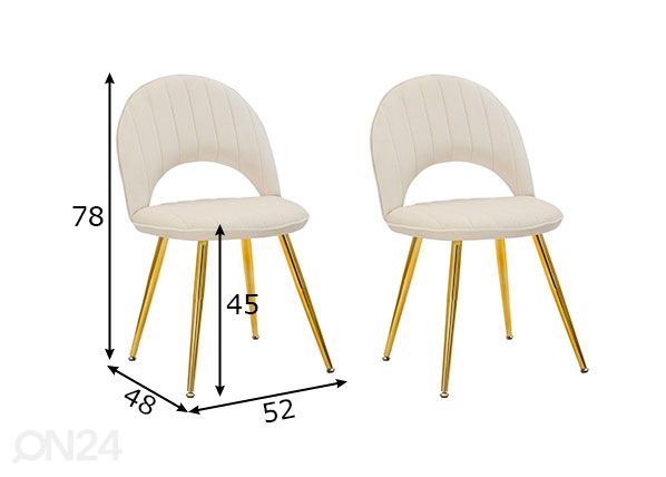 Ruokapöydän tuolit Glam (2 kpl), kermanvalkoinen/ kullanvärinen mitat