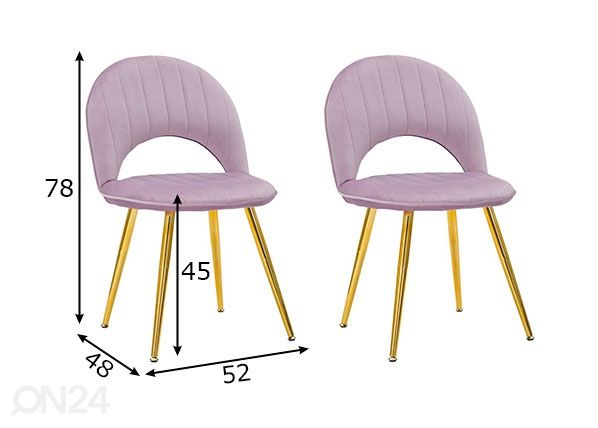 Ruokapöydän tuolit Glam (2 kpl), vaaleanpunainen/ kullanvärinen mitat