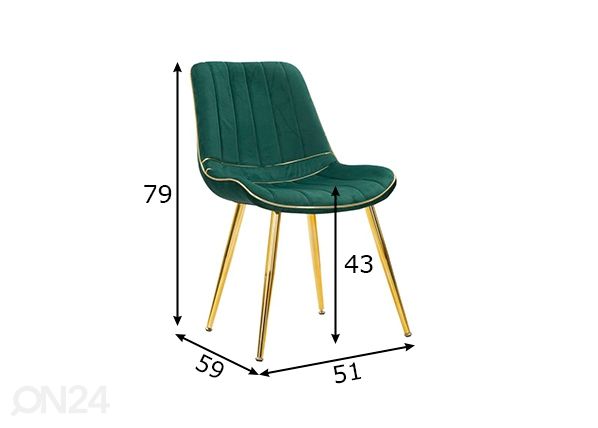 Ruokapöydän tuolit Glam (2 kpl), vihreä/kullanvärinen mitat