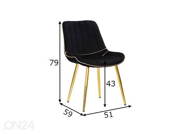 Ruokapöydän tuolit Glam 2 kpl, musta / kullanvärinen mitat