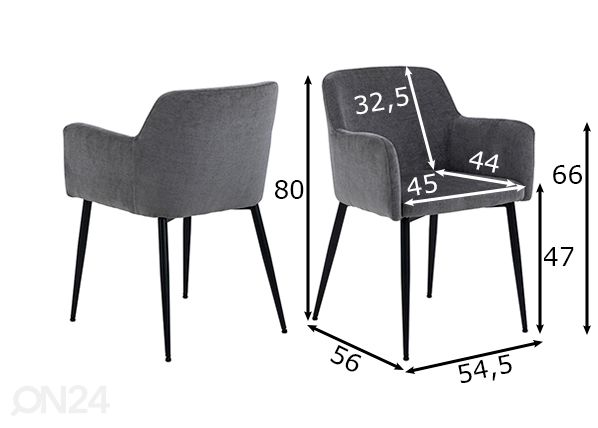 Ruokapöydän tuolit Karl, 2 kpl mitat