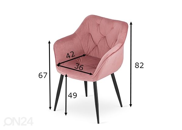 Ruokapöydän tuolit Madera 2 kpl, vaaleanpunainen mitat