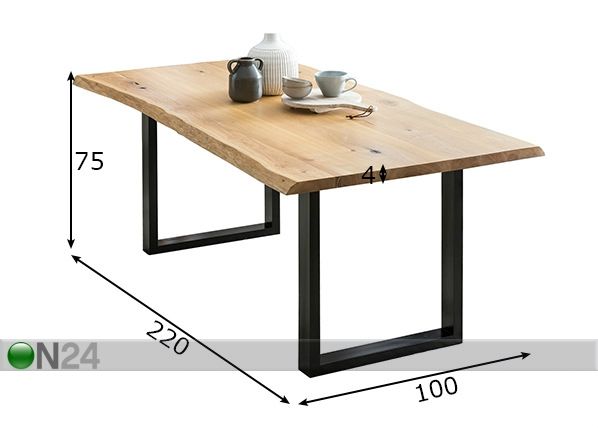 Ruokapöytä 100x220 cm mitat