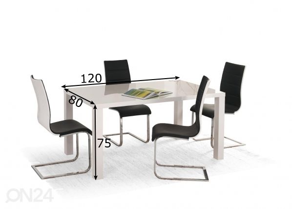Ruokapöytä 120x80 cm mitat