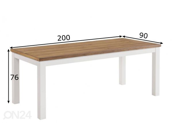 Ruokapöytä 200x90 cm mitat