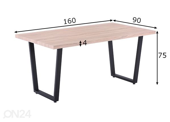 Ruokapöytä 90x160 cm mitat