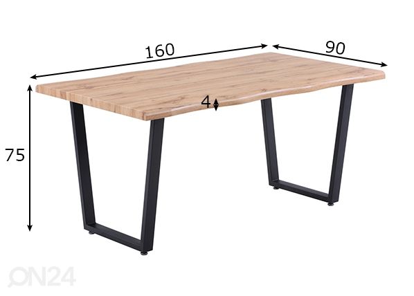 Ruokapöytä 90x160 cm mitat