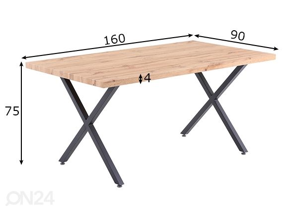 Ruokapöytä 90x160 cm mitat