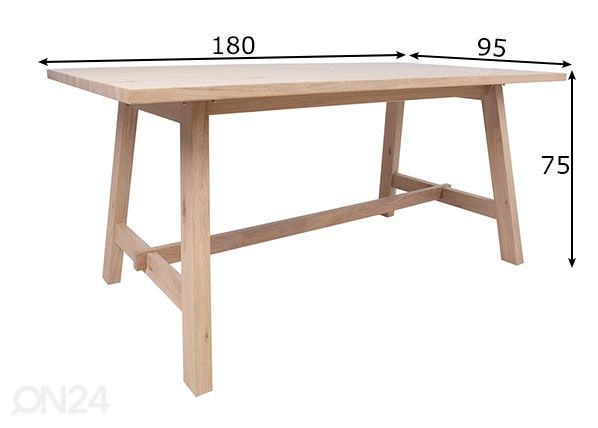 Ruokapöytä Bergen 95x180 cm mitat