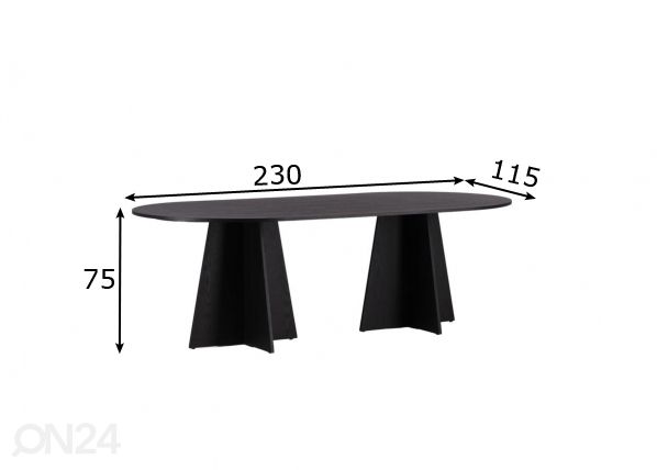 Ruokapöytä Bootcut 230x115 cm mitat