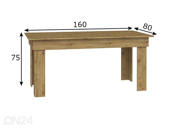 Ruokapöytä Brunch 80x160 cm mitat