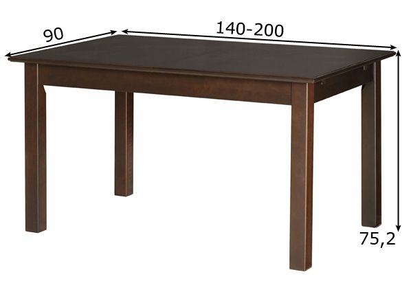 Ruokapöytä CARACAS 90x140 cm mitat