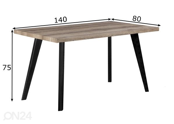 Ruokapöytä CHICAGO 140x80 cm mitat