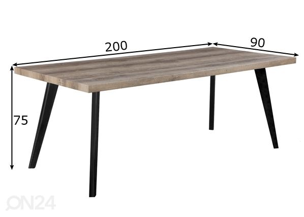 Ruokapöytä CHICAGO 200x90 cm mitat
