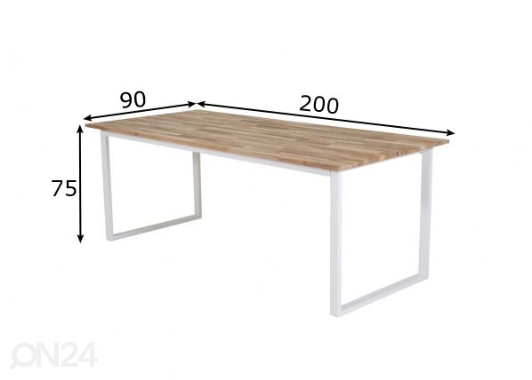 Ruokapöytä Cirebon 200x90 cm mitat