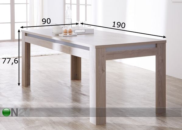 Ruokapöytä DINANT 90x190 cm mitat