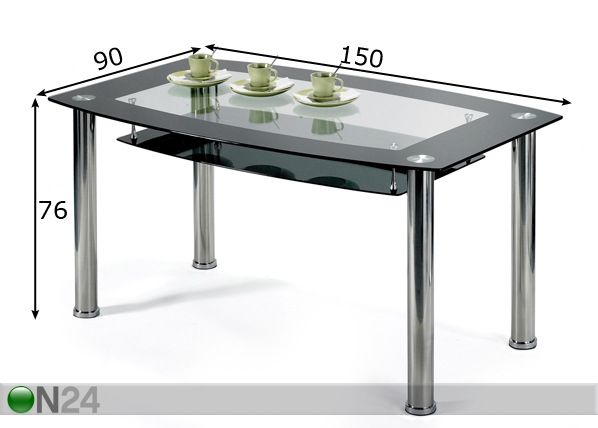 Ruokapöytä DUO 90x150 cm mitat