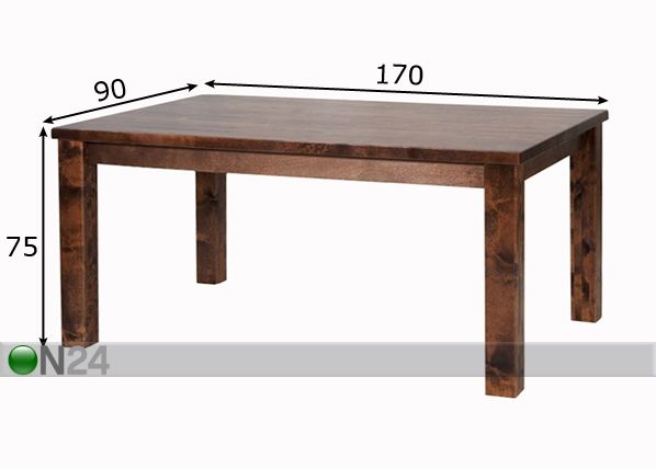 Ruokapöytä, koivu 90x170 cm mitat