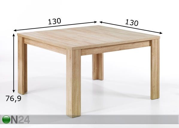 Ruokapöytä KOLL 130x130 cm mitat