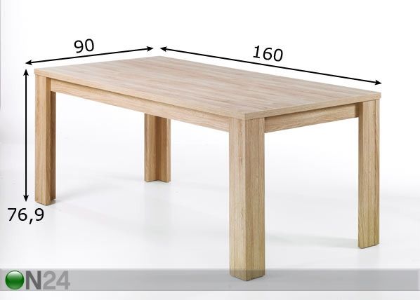 Ruokapöytä KOLL 90x160 cm mitat