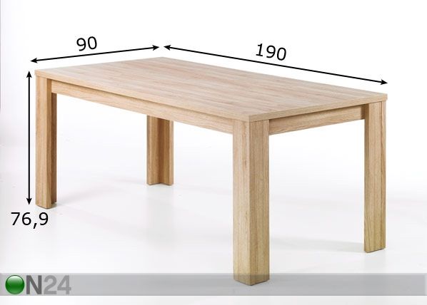 Ruokapöytä KOLL 90x190 cm mitat