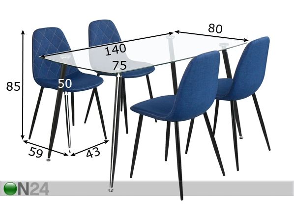 Ruokapöytä KOO ja 4 tuolia mitat