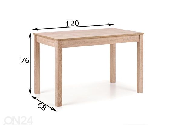 Ruokapöytä Ksawery 120x68 cm mitat