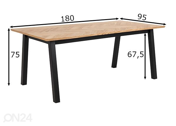 Ruokapöytä Lakeville 180x95 cm mitat