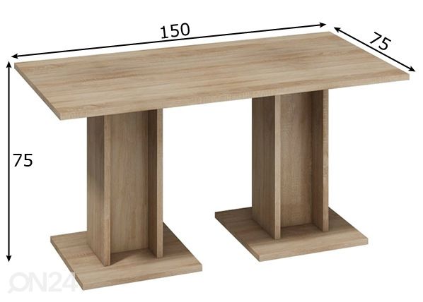 Ruokapöytä Leap 75x150 cm mitat